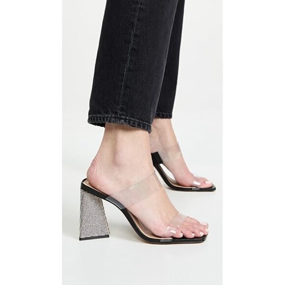 SCHUTZ "Ariellen" Embellished Heel Black Mules Sandals - Picture 1 of 9